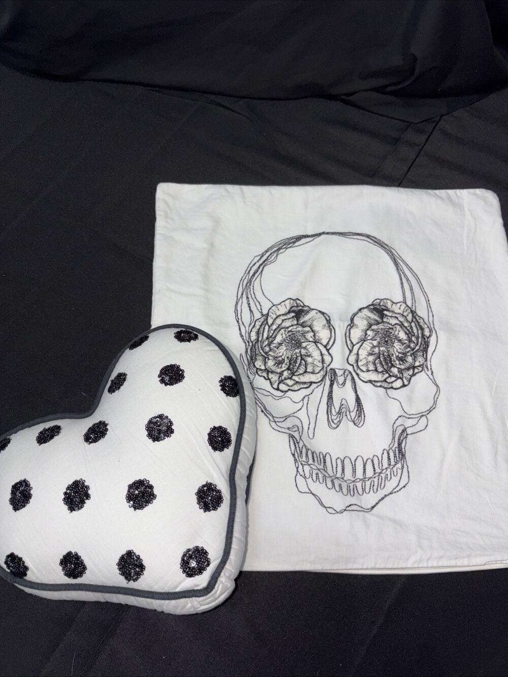 Pottery Barn Teen Emily&Merritt Skull Pillowcase Cover And Heart Sequin Pillow